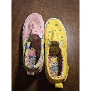 Mens size 9.5 Spongebob SquarePants & Patrick Canvas Slip On Shoes Pink Yellow